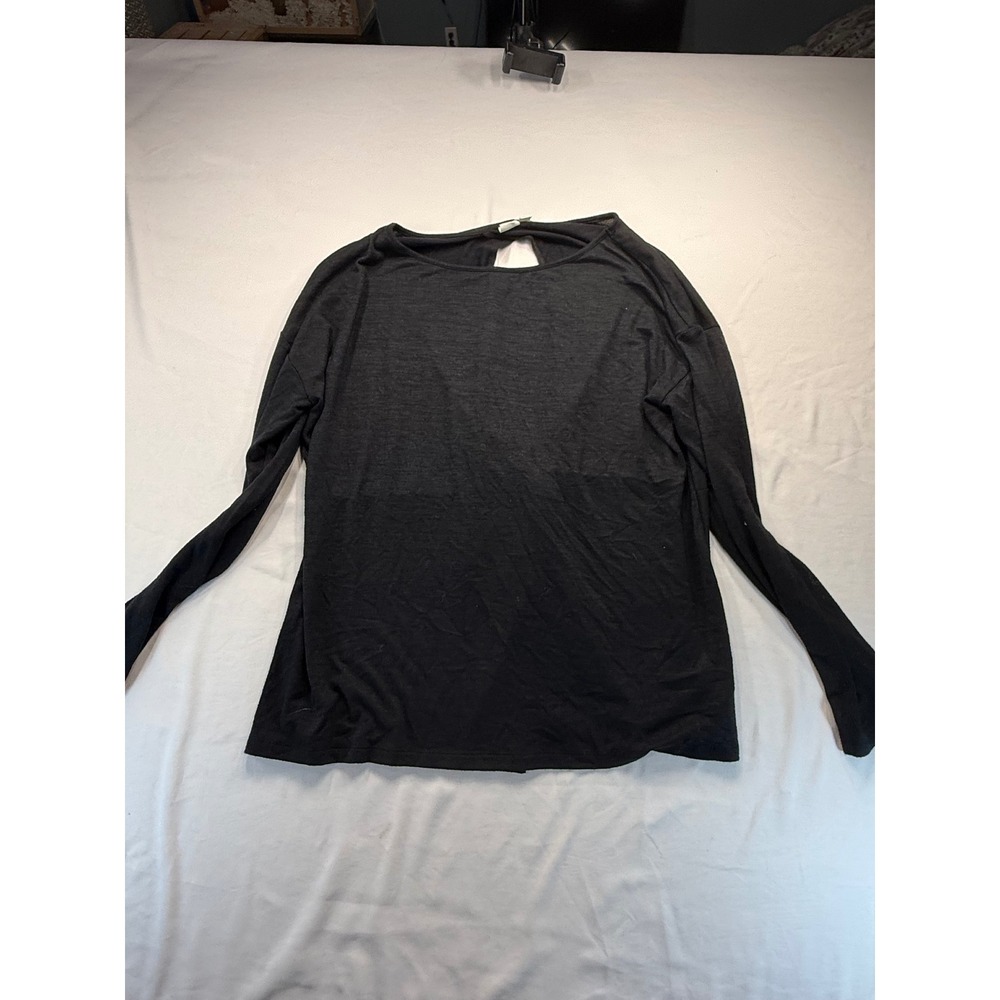 Gap Women XXL Black Long Sleeve Top Twist Back Open Keyhole Soft Knit Shirt